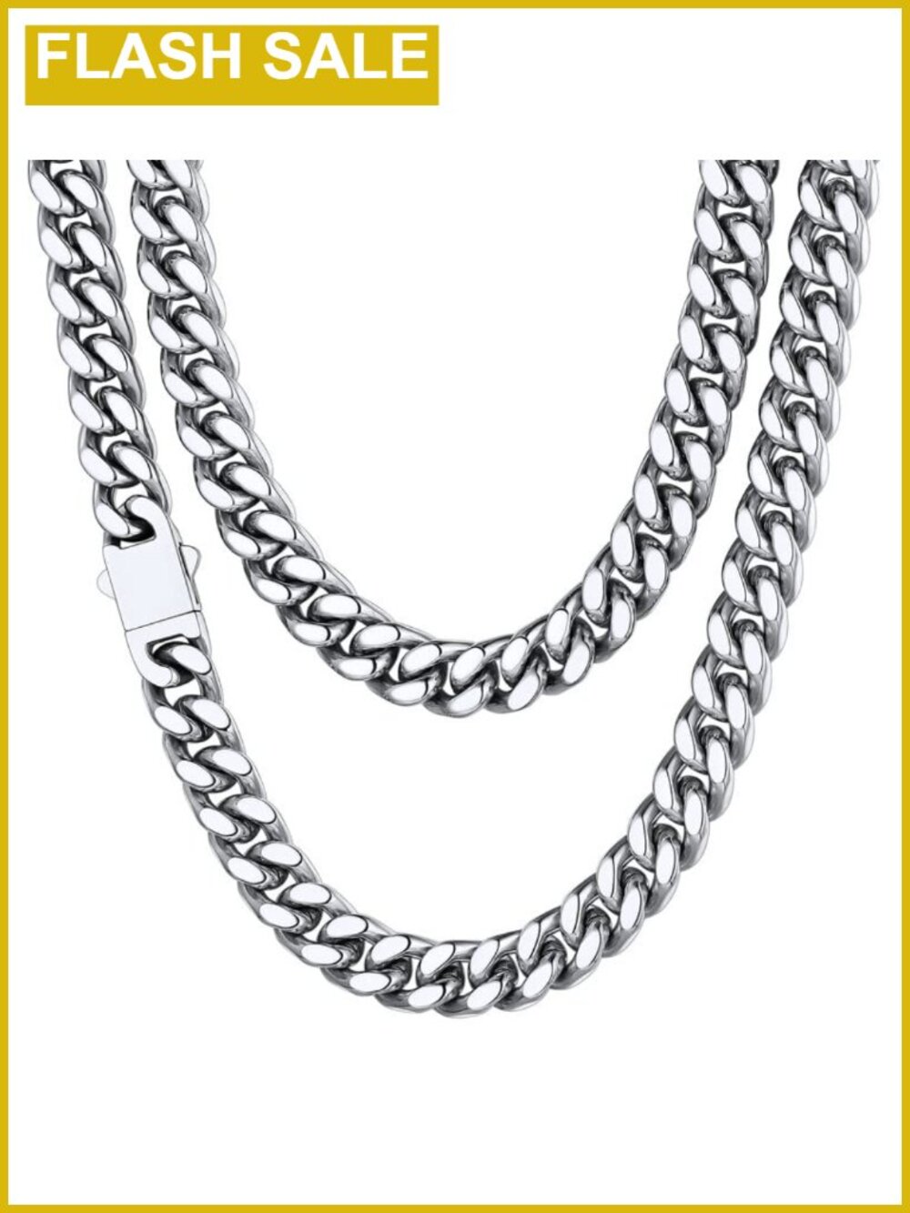 Men's 9mm Cuban Link Chain Stainless Steel 22in Necklace Fold Over Clasp
